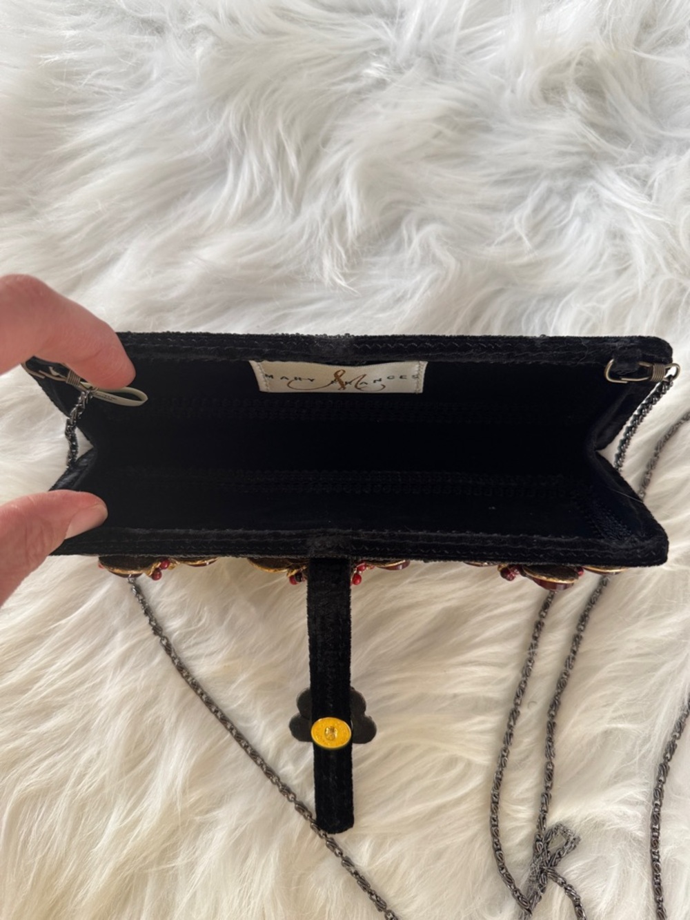 Mary Frances Black Beaded Evening Clutch with Red Gem Flower Accents - Picture 9 of 15